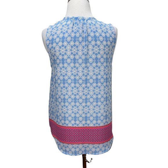 New Neiman Marcus Le Lis Long Sleeveless Slit Tie Neck Contrast Print Top - Picture 8 of 12